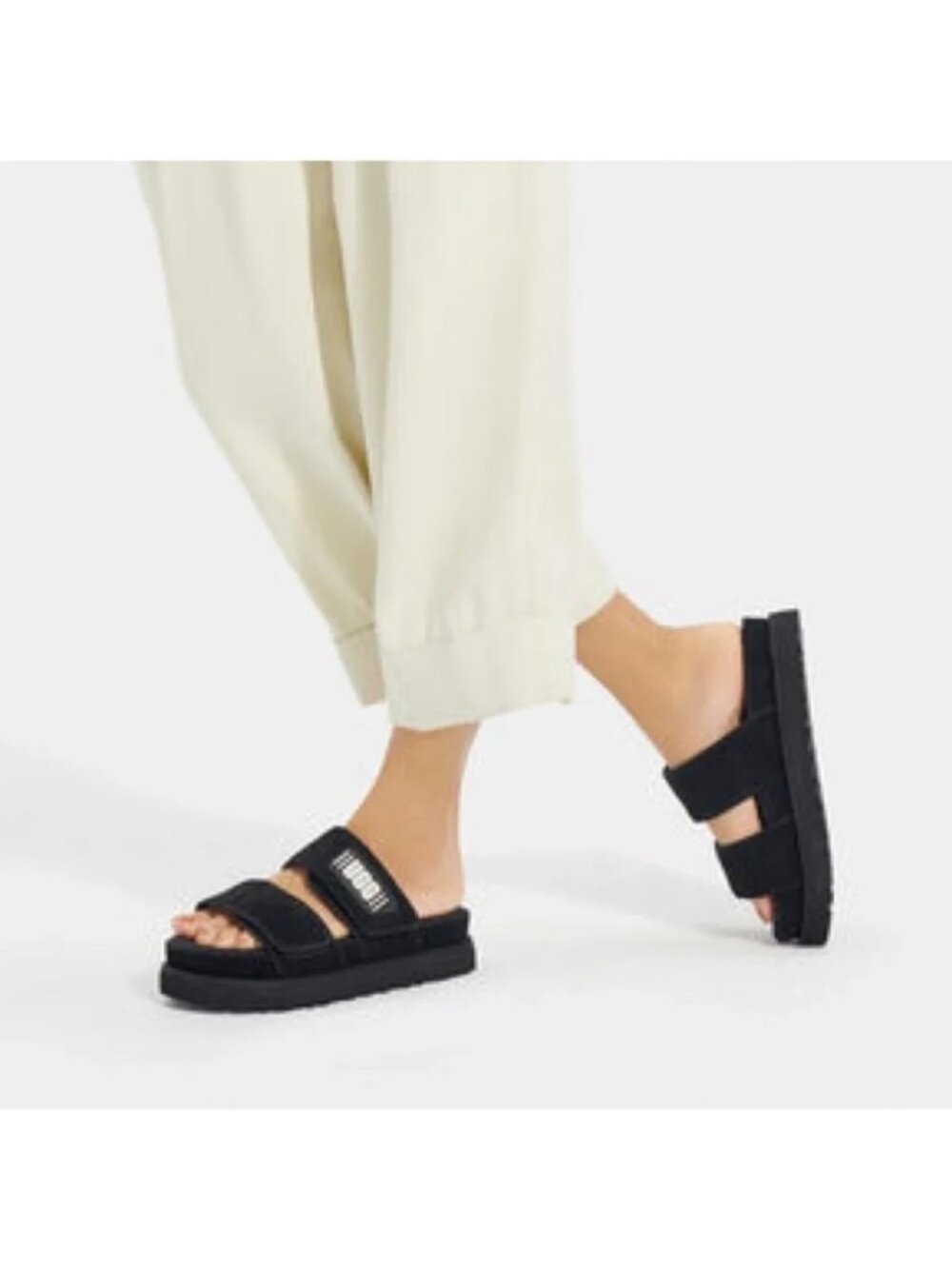 UGG Women's Black Suede Greer Platform Adjustable  Straps Slide Sandal Sz 9 3707 - Picture 2 of 16